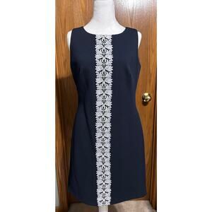 Chaps by Ralph Lauren Misses Lace Trimmed dress size 6 Navy Blue